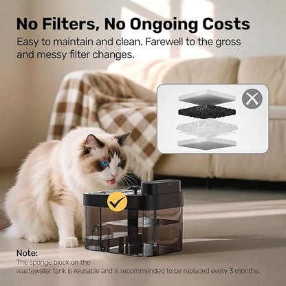 Cat Water Fountain, Wastewater Separation & No Filter Cotton, Pet Water Dispenser with 101oz/3L Large Capacity Tank, Wireless Automatic Water Fountains for Cats Indoor Cat Watering Supplies