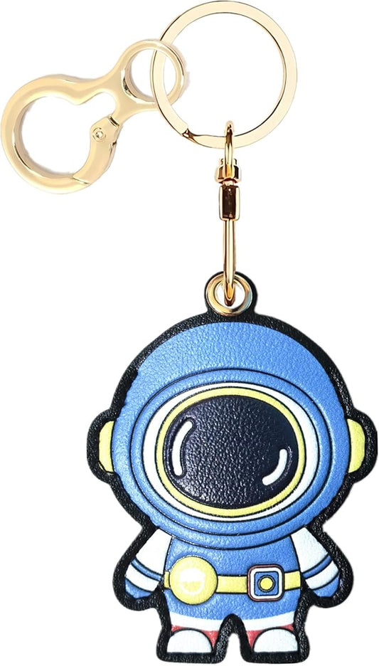 Leather Keychain Holder Case Compatible with AirTag,Cute Protective Cover with Keyring,Anti-Scratch Finder GPS Tracker Case for Wallet Keys,bag,pets,Backpack(Astronaut Blue)