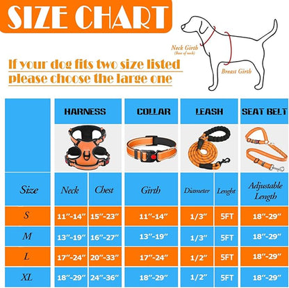 LOBEVE No Pull Dog Harness, Collar & Leash Set | Includes Dog Seat Belt, Collapsible Bowls & Poop Bag Dispenser. Ideal for Training, Walking, Hiking. Fits Small to Large Dogs(Orange-M)