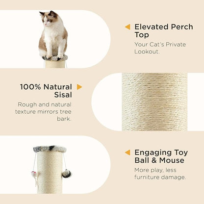 Joydeco Cat Scratching Post 34 Inches Heavy Duty and Thick Scratching Post Sisal Rope with Hanging Ball and Mice for Indoor Cats(Grey)