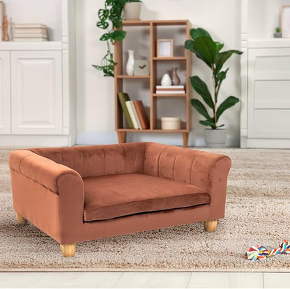 CRITTER SITTERS 33” Faux Suede Ped Bed in Brown, Durable Washable Sofa Couch for Small & Medium Cats & Dogs, Must Have Accessory for Yorkies, Shih Tzus & Frenchies, Kitten & Puppy Essential Furniture