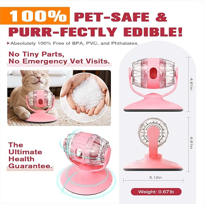 Cat Slow Feeder Toy, Beer Barrel Interactive Cat Toy, cat Treat Dispenser Toy for Indoor Cats, Small Dogs, Enrichment Toy for IQ Training, Mental Stimulation, Relieve Boredom, Gifts (Pink)
