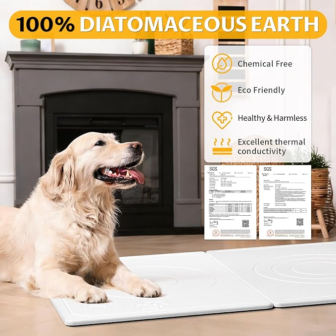 Stone Dog & Cat Food Mat, Bite-Proof Non-Slip Large Diatomaceous Pet Feeding Mat for Puppy Cat, Summer Cooling Quick Drying Dog Cat Water Bowls Mat for Protect Floor (White 24" x 16")