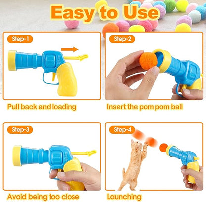 MeoHui 31Pcs Cat Ball Toy Launcher Gun,Cat Balls Fetch Toy,30Pcs Plush Fuzzy Balls Launcher Cat Toy for Cats with 1 Gun,Funny Interactive Cat Toys for Bored Indoor Adult Cats,Cute Kitten Kitty Toys