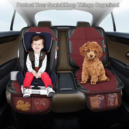 XHYANG Car Seat Protector,2 Pack Automotive Seat Protectors Baby Carseat Pad Waterproof Durable 600D Fabric for Child Baby Car Seat Mat Vehicle Pet Cover 2 Storage Pockets (Wine Red)