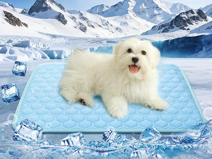 Cooling Mat for Small Dogs, Thick Breathable Dog Cooling Mat Q-MAX>0.45, Cooling Bed Chill Cool Fiber & Non-Slip Bottom Cold Crate Pad Kennel Bed for Dog Puppy and Cat, Non-Toxic, Foldable & Washable