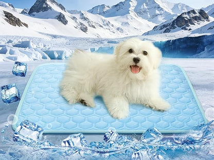 Cooling Mat for Small Dogs, Thick Breathable Dog Cooling Mat Q-MAX>0.45, Cooling Bed Chill Cool Fiber & Non-Slip Bottom Cold Crate Pad Kennel Bed for Dog Puppy and Cat, Non-Toxic, Foldable & Washable
