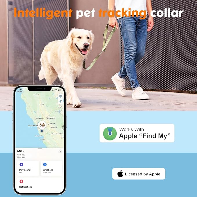 2-in-1 GPS Tracker for Dogs: Smart Pet Collar with Real-Time Tracking,No Monthly Fee/Subscription (iOS Only) Waterproof, Anti-Lost,365-Day Long Battery Life GPS Tracker Dog Collar(Tracker Included)