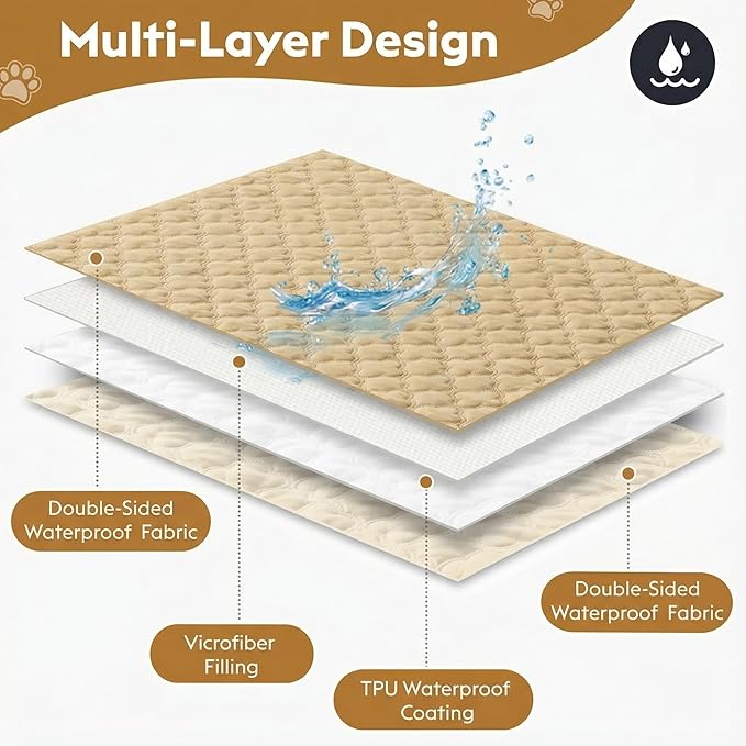 FunFurry Waterproof Dog Blanket, Couch Cover for Dogs Washable, Reversible Dog Bed Cover, Couch Furniture Protector. (Dark＆Light Beige, 82 X 102 Inch - 1 Pack)