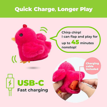 Catify Best Pet Supplies Flapping Duckling, Chick & Bird Cat Toy - Motion-Activated Wings Realistic Chirps, Catnip-Infused Plush, USB Rechargeable Indoor Cats & Kittens, Self-Play Enrichment - Fuchsia