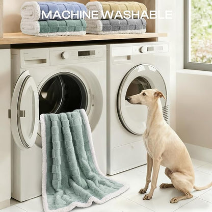 Luciphia Waterproof Dog Blanket, Leakproof Large Pet Blanket for Couch Sofa Bed Furniture Cover Protector, Washable Soft Sherpa Fleece with 3D Jacquard, Cozy Calming Reversible, Green White, 85"x57"