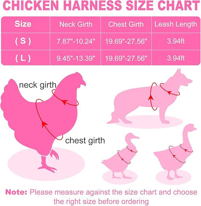 Adhafera Chicken Harness with Leash, Upgraded Double Adjustment Chicken Harness and Leash Set for Hens, Duck, Goose, Small Pet (Pink, S)