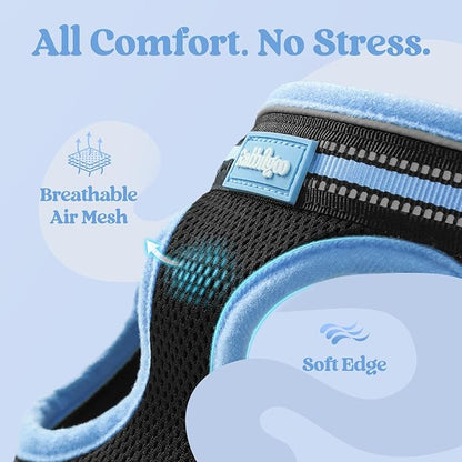 rabbitgoo Cat Harness and Leash Set for Walking Escape Proof, Adjustable Soft Kittens Vest with Reflective Strip for Cats, Comfortable Outdoor Vest, Black & Light Blue, S