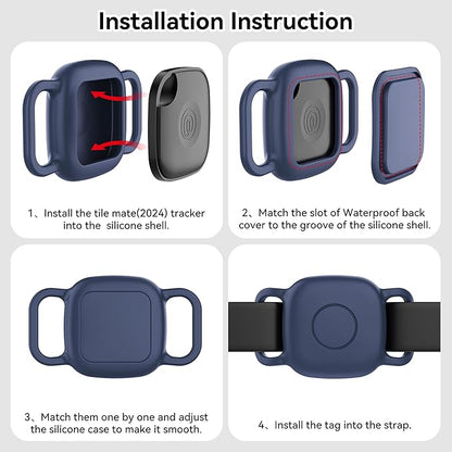 Waterproof Dog Collar Holder for Life360 Tile Mate Tracker, 2-Pack Durable Silicone Cover, Anti Lost for Life 360 Tile Tracker Case for Cat & pet Collars, Easy Installation, Lightweight, Navy Blue