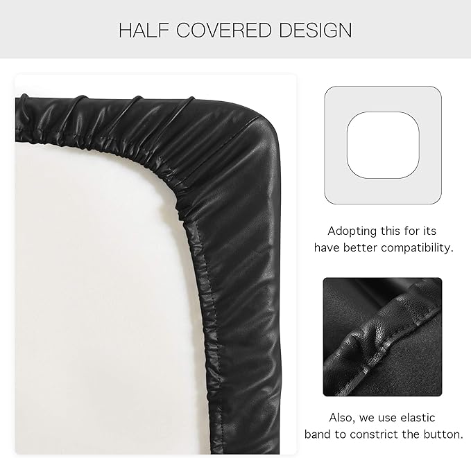 Yates Home PU Leather Couch Sofa Cushion Slipcover Water-Proof Elastic Chair RV Seat Covers Loveseat Slip Cover for Settee Seater Replacement in Living Room（3 Piece Large Sofa Cushion Covers, Black