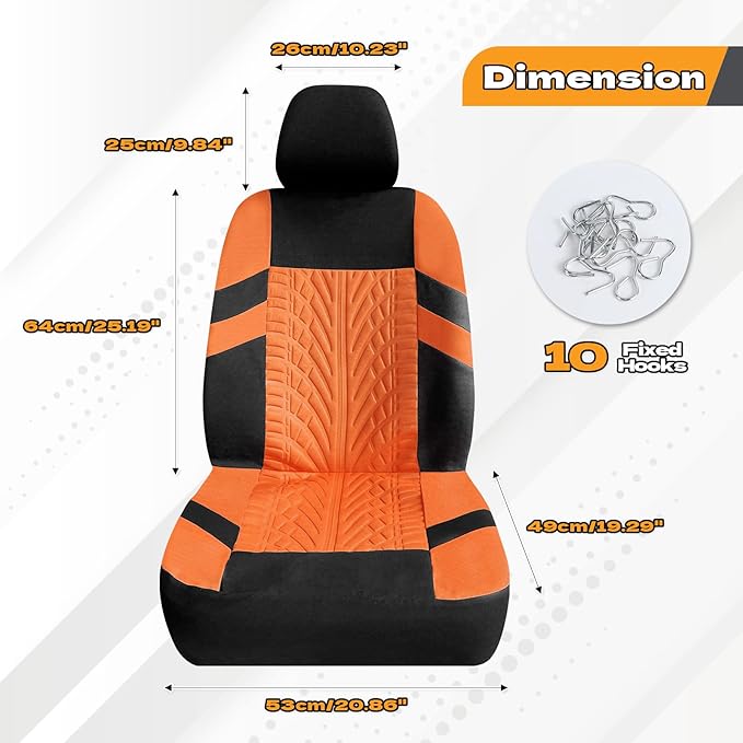 2PCS Car Front Seat Cover with 2 Headrest Covers, Breathable Waterproof Seat Covers for Front Seats, Universal Seats Cover Protector Car Accessories for Most Vehicles (Orange)