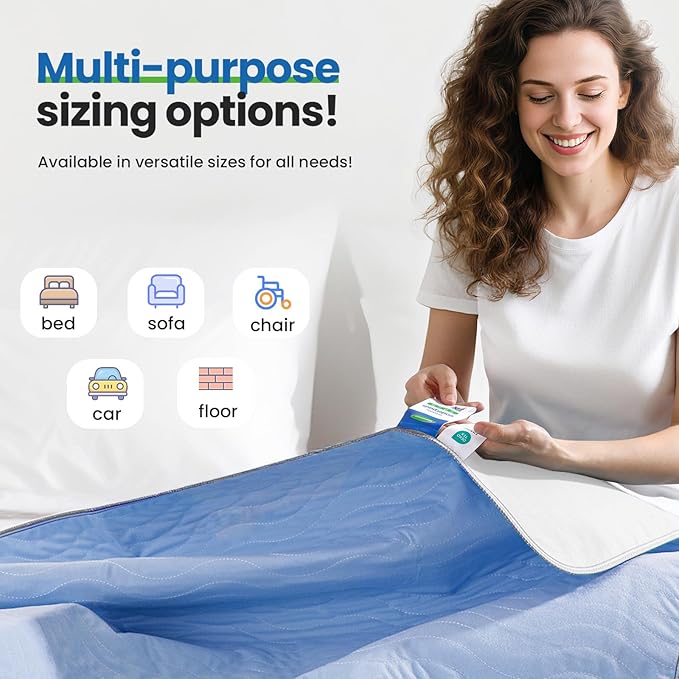 Noovirum® Washable Underpads,34"x36" (Pack of 4) Blue - Heavy Absorbency Incontinence Bed Pads for Adults, Kids & Pets - Waterproof Reusable Protective Pad for Bed, Sofa, Furniture & Floor