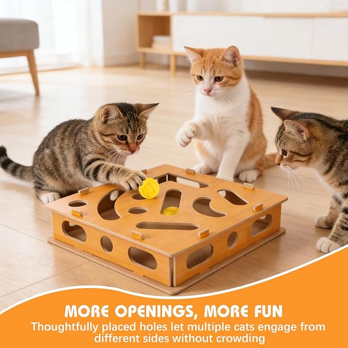 Cat Nail File Enrichment Box, Scratch Puzzle, Stress-Free Nail Care Alternative, Interactive Maze Scratcher with Bell Ball for Indoor Cats