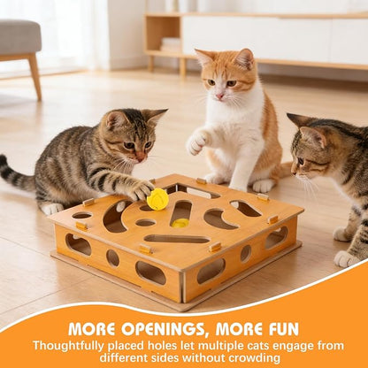 Cat Nail File Enrichment Box, Scratch Puzzle, Stress-Free Nail Care Alternative, Interactive Maze Scratcher with Bell Ball for Indoor Cats