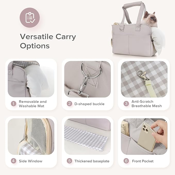 JourCraf Dog Purse Carrier for Small Dogs & Puppies Up 10 Lbs, Soft Cotton Tote Pet Shoulder Bag with Pockets, Foldable & Washable Breathable Puppy Carrier for Yorkie, Chihuahua & Cats - Gray