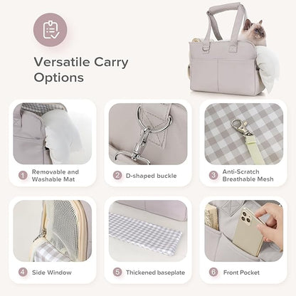 JourCraf Dog Purse Carrier for Small Dogs & Puppies Up 10 Lbs, Soft Cotton Tote Pet Shoulder Bag with Pockets, Foldable & Washable Breathable Puppy Carrier for Yorkie, Chihuahua & Cats - Gray