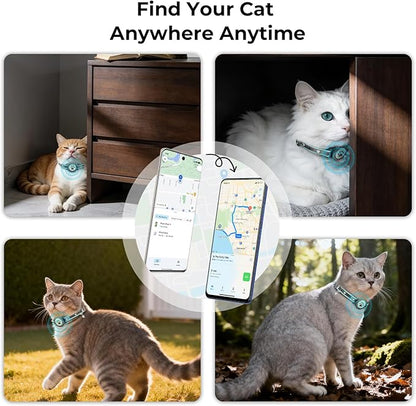 GPS Cat Tracker Collar(iOS & Android), Bluetooth Mini GPS Dog Tracker, Smart Pet Activity Tracker, No Monthly Fee, Work with Apple Find My & Google Find Hub, Finder Tag for Pets,Items 1P Green