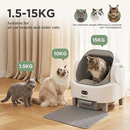 Gimars Open Top Design Self Cleaning Litter Box, Automatic Cat Litter Box for Multiple Cats & Senior Cats, App Control with Safety Sensors, Low Odor, Includes Trash Bags & Litter Mat