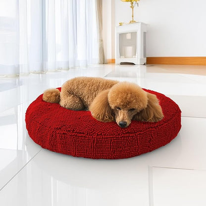 Muddy Mat® Cloud K-9 Bed for Dogs & Cats, Soft & Relaxing Donut Dog Bed, Chenille Material, Removable Cover, Washable & Dryer Safe–Red Large(40'x40')