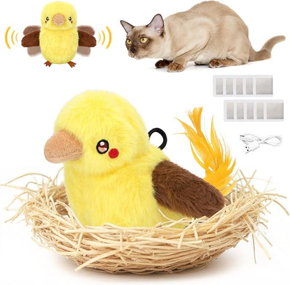 Cat Toys Flapping Birds with Catnip Bags, Rechargeable Chirping Interactive Cat Toy Kicker, Lifelike Birdie Tweets, Indoor Enrichment Moving Wings Cat Exercise Toys for All Breeds Kitten Dog(Oriole)