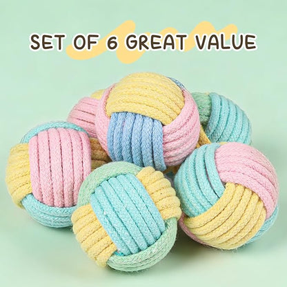 Crinkle Cat Chew Toy Balls 6-Pack with Rope - Indestructible & Quiet for Indoor Cats & Kittens - Soft, Durable Cat Enrichment Toys Promotes Dental Health, Interactive Play for Bored Cats