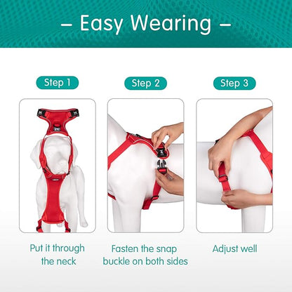 PoyPet Reflective Soft Breathable Mesh Dog Harness Choke-Free Double Padded Vest with Adjustable Neck and Chest(Red,L)