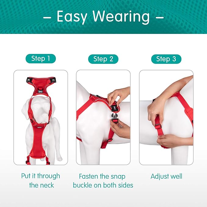 PoyPet Reflective Soft Breathable Mesh Dog Harness Choke-Free Double Padded Vest with Adjustable Neck and Chest(Red,XS)