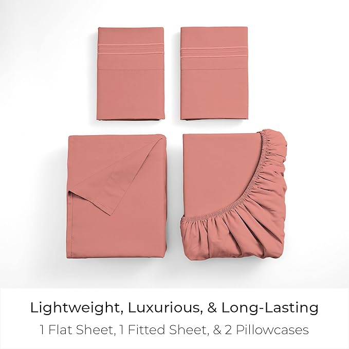 Mellanni California King Sheets Set - 4 PC Iconic Collection Bedding - Hotel Luxury, Extra Soft, Cooling Bed Sheets - Wrinkle, Fade, Stain Resistant (Cal King, Coral)