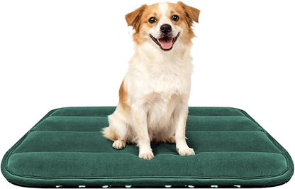 Dog Bed Mat, Reversible Dog Crate Pad with Washable Kennel Mat and Soft Foam, Flat Pet Bed for Dogs & Cats, for Crates Carriers & Travel (Green, 28" L*16" W*1.5" Th)