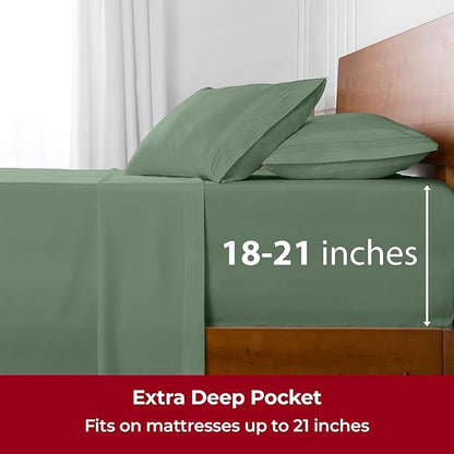 Mellanni Extra Deep California King Sheets - 4 PC Iconic Collection Bedding - Hotel Luxury, Ultra Soft, Cooling Bed Sheets - Wrinkle, Fade, Stain Resistant (Cal King, Sage)