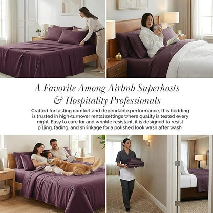 Southshore Fine Living, Inc. Deep Pocket Split King Bed Sheets Set, 7-Piece Ultra Soft and Comfy Microfiber Sheets with Two 21" Deep Fitted Sheets, Oversize Flat Sheet, 4 King Pillow Cases, Purple