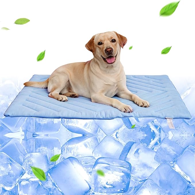 Dog Cooling Mat Self Coolings Foldable Cooling Pad for Dog in Summer Coolings Mat for Dogs and Cats Machine Washable (Rectangle,Blue, Large-48 L x 28" W)