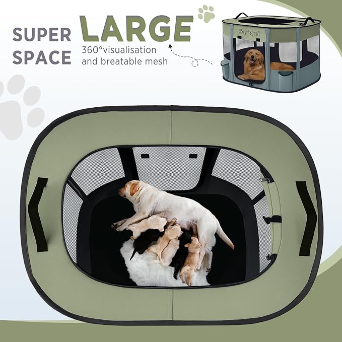 Foldable Dog Cat Playpen, Portable Dog Crate for Puppies, Cat, Puppy Play Pen for Indoors, Kennel Tent Crate for Indoor Outdoor Travel Camping Use with Carrying Case (Green, S)