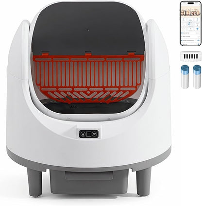 Open Top Self-Cleaning Litter Box with 80L Large Capacity for Multiple Cats, Features Odor-Free Waste Disposal, Safety Sensor, App Control via 2.4 GHz Wi-Fi, Includes 2 Roll Garbage Bags