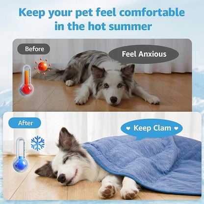 Cooling Blanket for Dogs, 0.4 Q-MAX Pets Cooling Comforter Throw for Bed Cover, Summer Blanket for Large Dogs Washable, Soft Lightweight Cold Mats for Pet Hot Weather (60"×80"/Deep Blue)