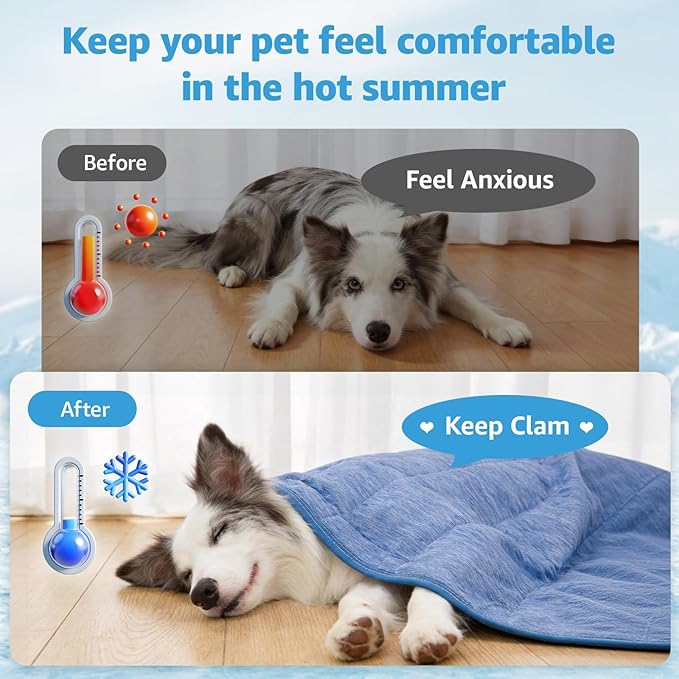 PICK FOR LIFE Cooling Blanket for Dogs, 0.4 Q-MAX Pets Cooling Comforter Throw for Bed Cover, Summer Blanket for Large Dogs Washable, Soft Lightweight Cold Mats for Pet Hot Weathe, 43"×55"/Deep Blue