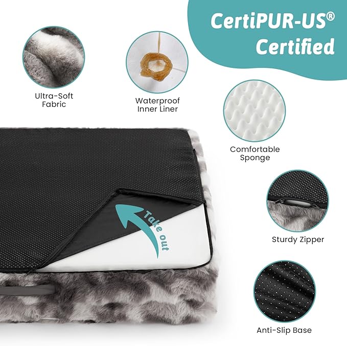 COZY KISS Orthopedic Dog Bed for Extra Large Dog, Soft and Warm Faux Fur Sofa for Giant Pet Up to 150 lbs, Foam Bolster Anti-Slip Couch with Washable Removable Cover, XXL 48x35x8 inch, Tie Dye Grey