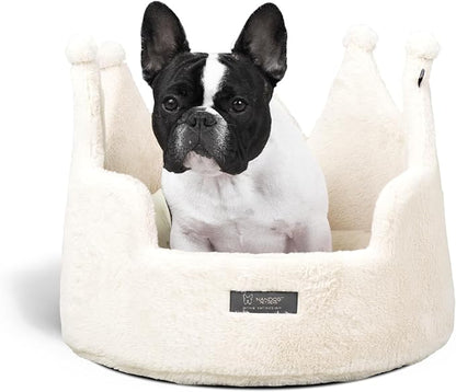NANDOG Crown Dog Bed for Small Dogs & Cats – Soft Plush Round Pet Bed, Cozy Royal Design, Comfortable Indoor Puppy Bed for Crate or Kennel, White Cloud, Medium