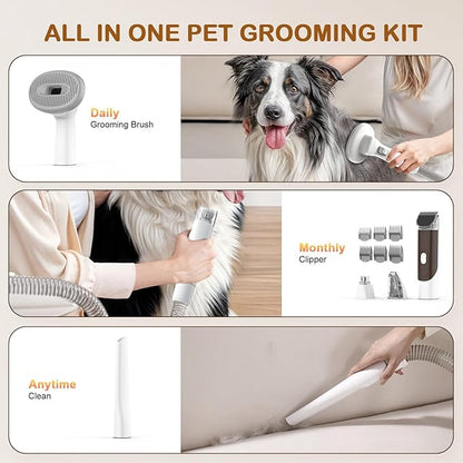 Dog Grooming Vacuum, Dog Grooming Kit with Pet Clipper Nail Grinder, 3 Suction Modes Dog Brush Vacuum with 6 Pet Grooming Tools (Auburn)