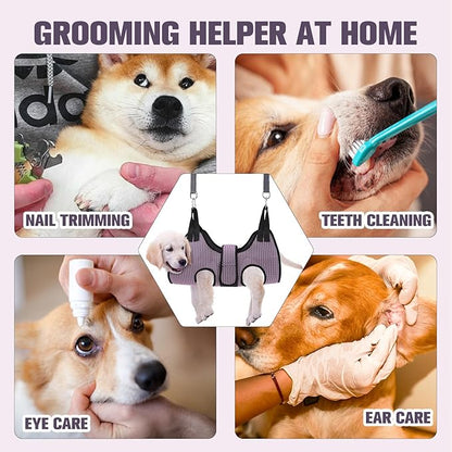 PAWCHIE Dog Grooming Hammock Harness for Dogs & Cats with Pet Nail Clipper Trimmer- Breathable Cat Hanger Sling for Trimming Clipping Nails-Dog Hammock Restraint Bag for Small Medium Large Dog,Pink XS