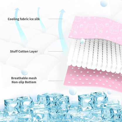 NWK Pet Cooling Mat for Large Dogs -Q-Max>0.345 Ice Silk Cooling Mat for Dogs & Cats Portable & Washable Pet Cooling Blanket, Car Seats, Beds for Summer (Pink Cat, 39'' X 27'' X 0.3'')