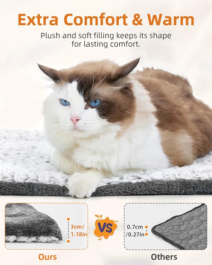 Papettly 2-Pack Self Warming Cat Bed - 24 x 18 in - Machine Washable Cat Heating Pad - 3cm/1.18in Thickened Pet Heating Pad for Cats & Dogs