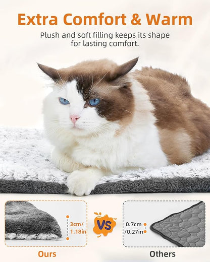 Papettly 2-Pack Self Warming Cat Bed - 24 x 18 in - Machine Washable Cat Heating Pad - 3cm/1.18in Thickened Pet Heating Pad for Cats & Dogs