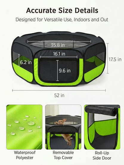 UWE Extra Large Small Animal Playpen, XL Portable Pet Playpen for Rabbit, Kitten, Guinea Pig, Hamster, Puppy – Waterproof Foldable Mesh Tent with Zipper Cover, Indoor Outdoor Use,Light Green
