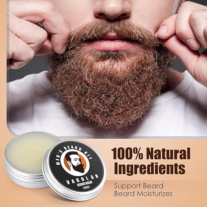 Varolan Beard Growth and Grooming Kit - Growth Oil (2Oz), Balm, Comb, E-book, Storage Bag, Mustache Mens Gift Set for Him
